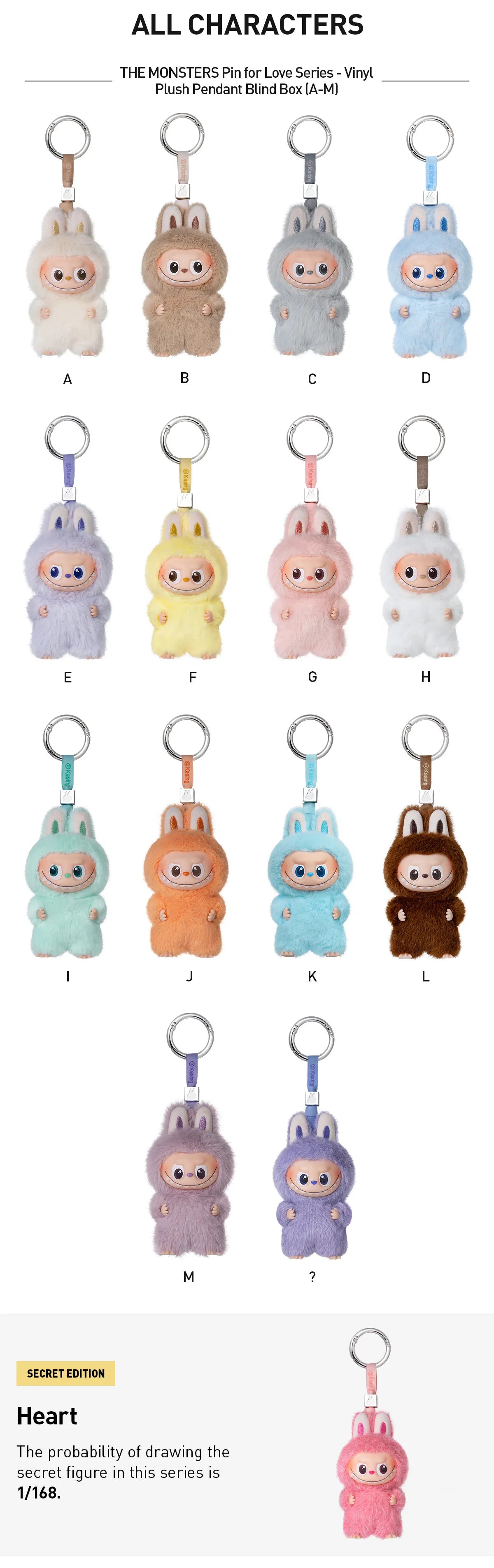 THE MONSTERS Pin for Love Series-Vinyl Plush Pendant Blind Box (A-M)