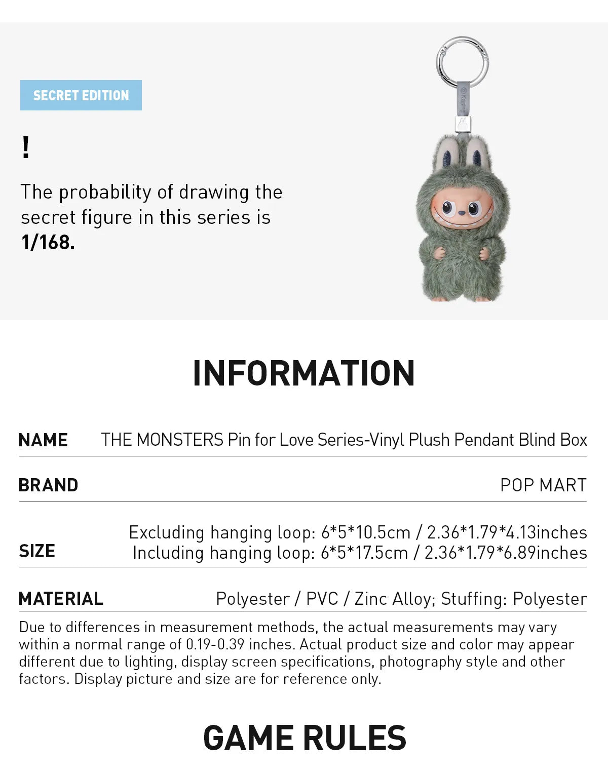 THE MONSTERS Pin for Love Series-Vinyl Plush Pendant Blind Box (N-Z)