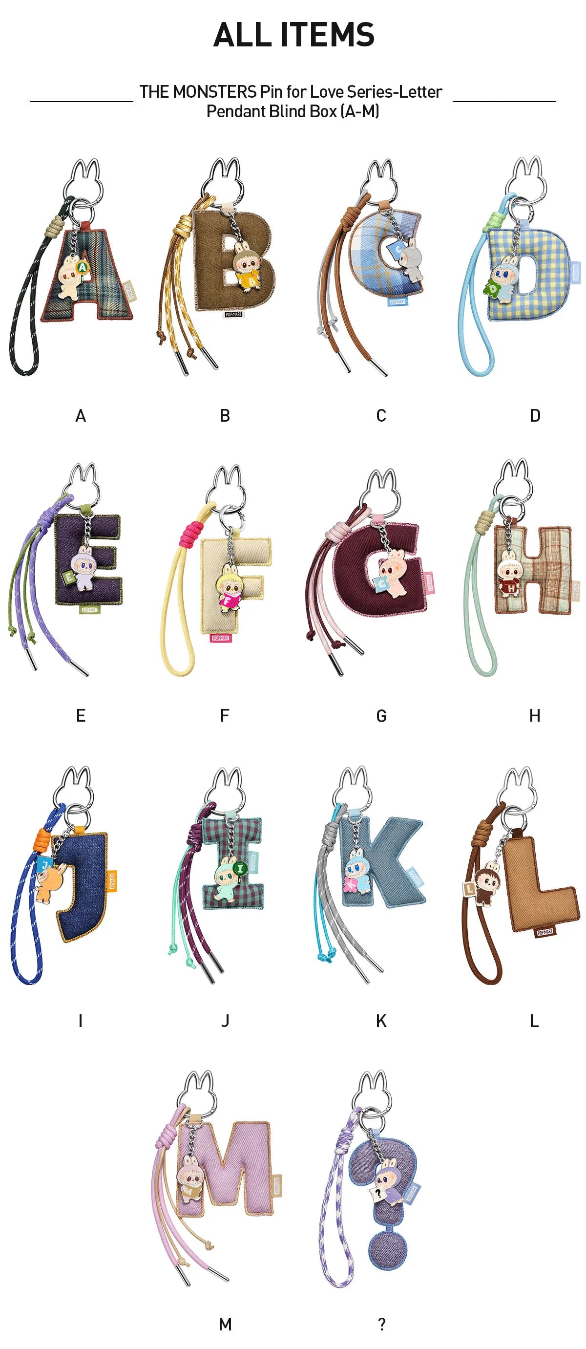 THE MONSTERS Pin for Love Series- Letter Pendant Blind Box (A-M)