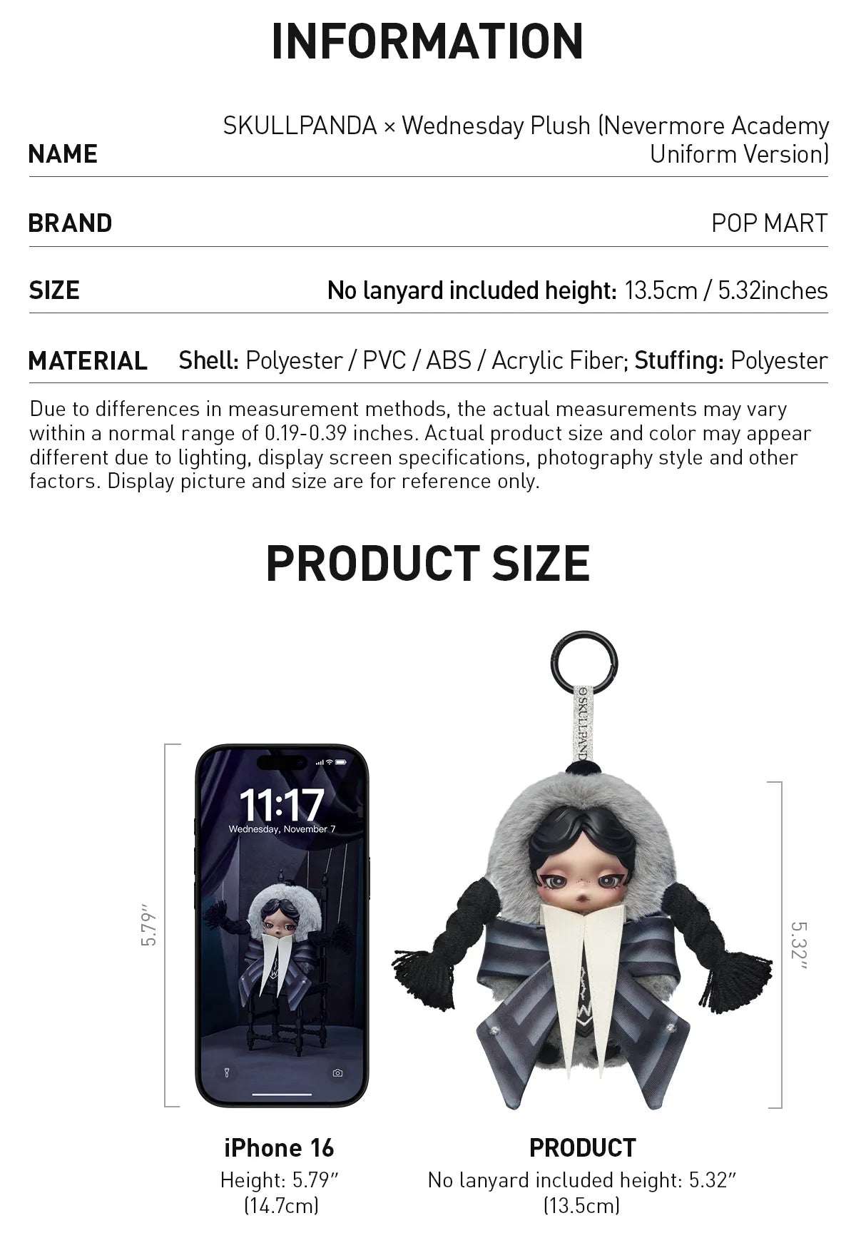 [PREORDER] SKULLPANDA × Wednesday Plush (Nevermore Academy Uniform Version)