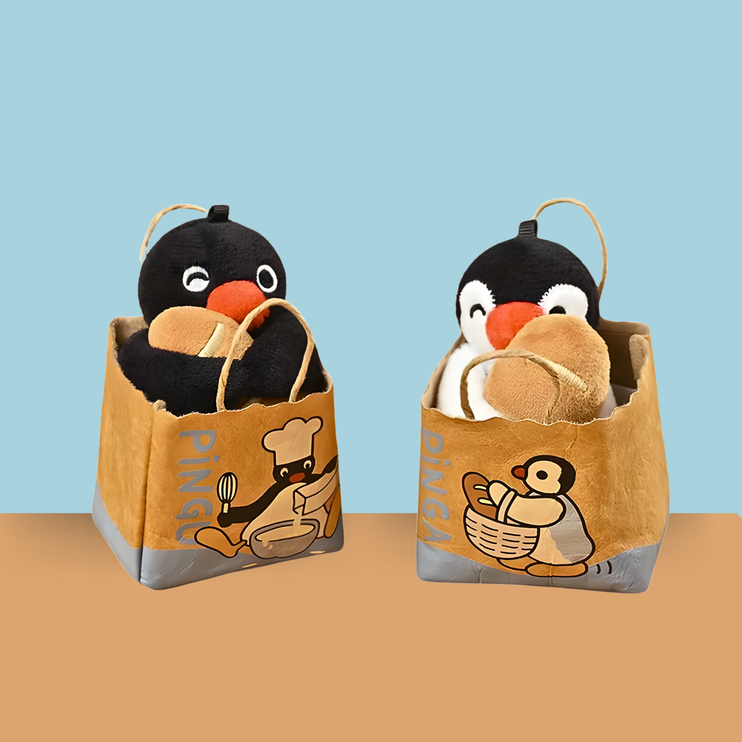 Pingu Bakery Series Paper Bread Bag Mini Hand Bag Keychain Plush