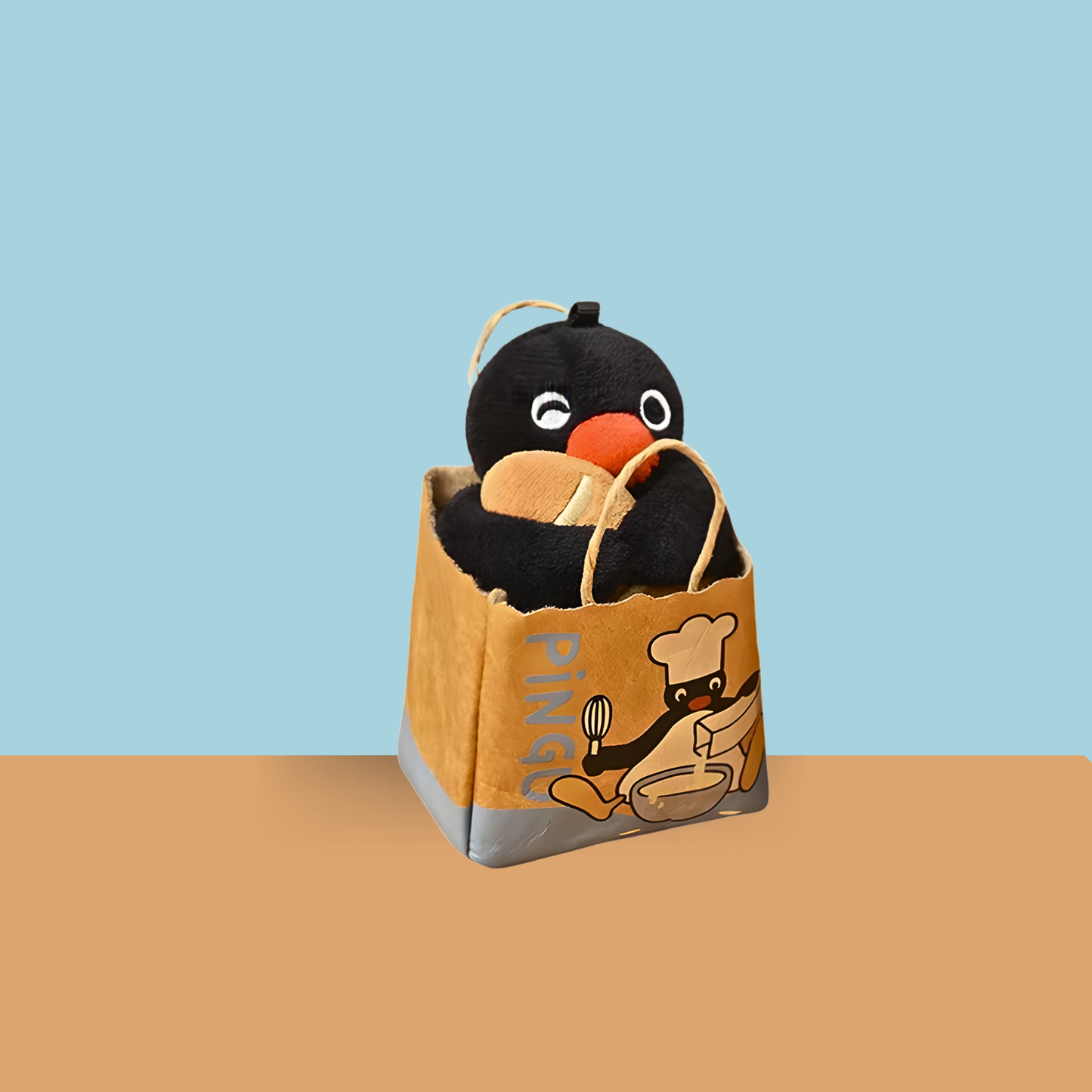 Pingu Bakery Series Paper Bread Bag Mini Hand Bag Keychain Plush