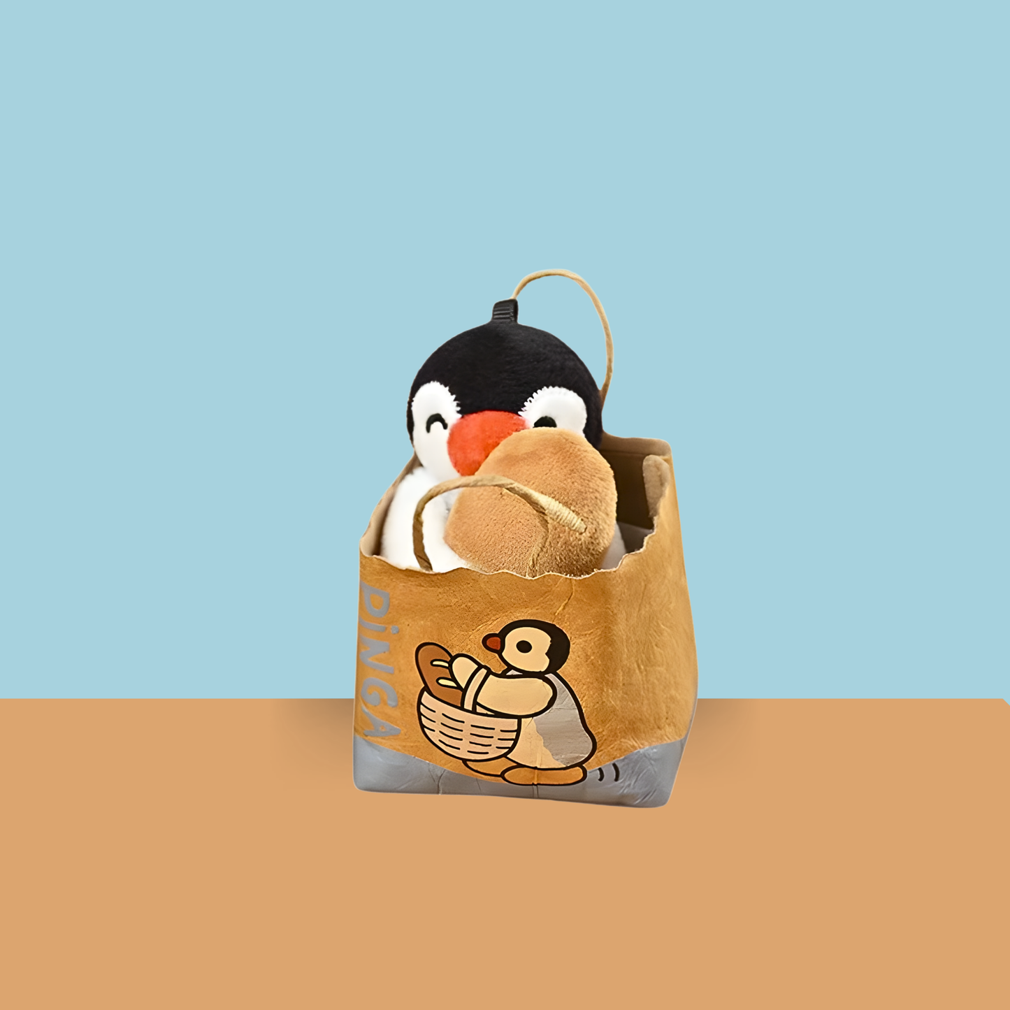 Pingu Bakery Series Paper Bread Bag Mini Hand Bag Keychain Plush