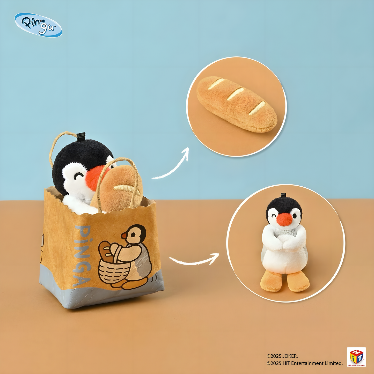 Pingu Bakery Series Paper Bread Bag Mini Hand Bag Keychain Plush